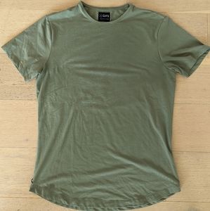 Cuts t-shirt in Laurel Oak green with curve hem